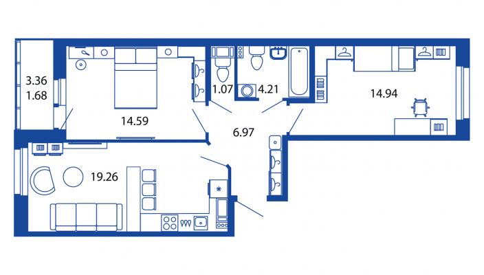 3-комнатная, 63 м² — ЖК ЖК Полис на московской