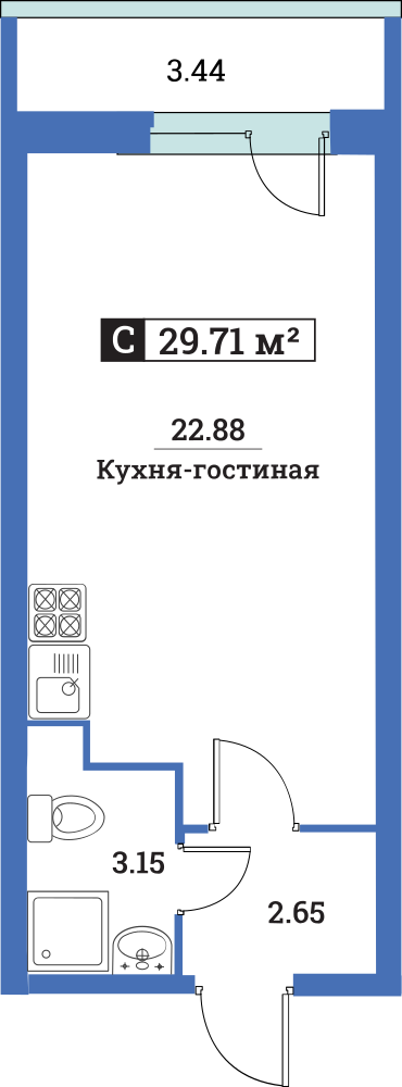 Студия, 30 м² — ЖК ЖК Цвета радуги