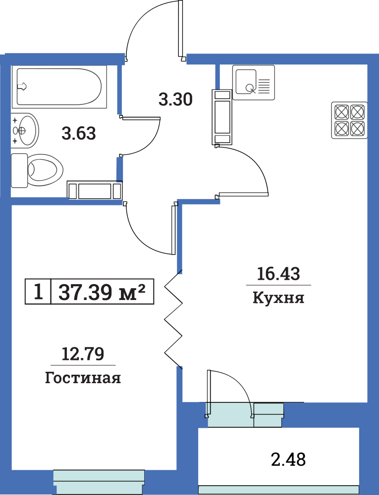 1-комнатная, 37 м² — ЖК ЖК Цвета радуги