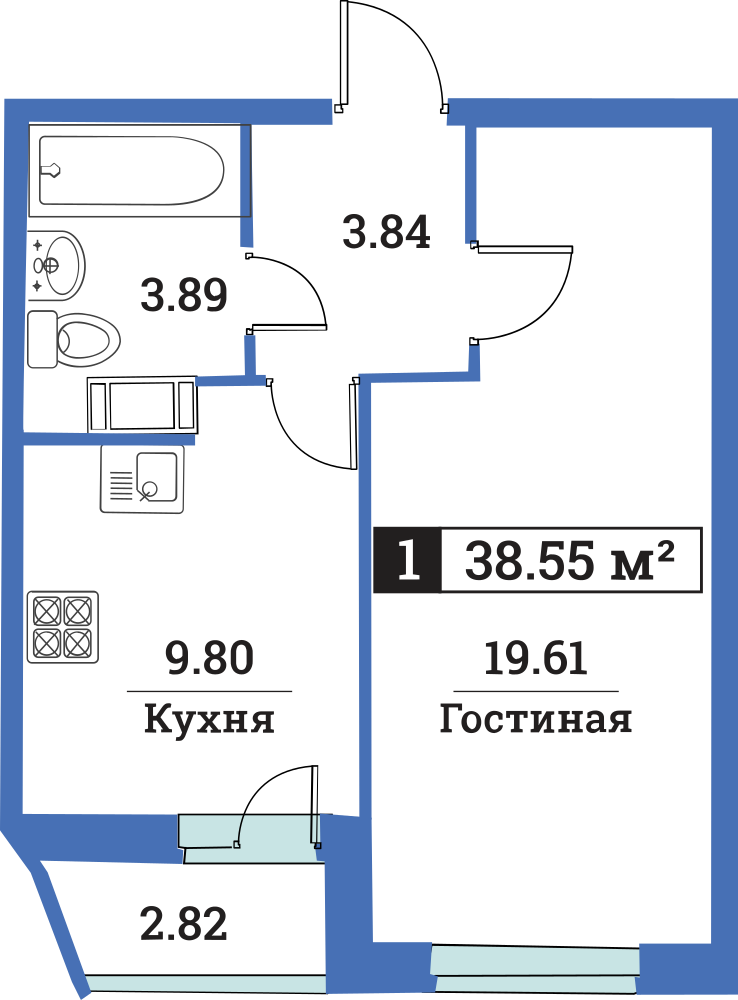 1-комнатная, 39 м² — ЖК ЖК Цвета радуги