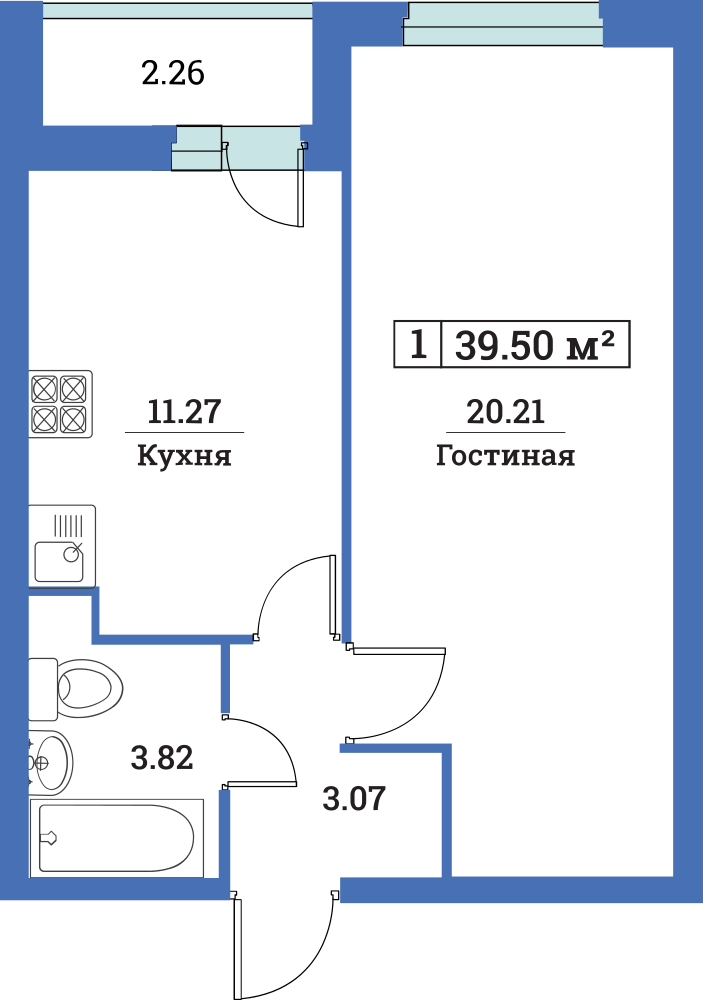 1-комнатная, 40 м² — ЖК ЖК Цвета радуги