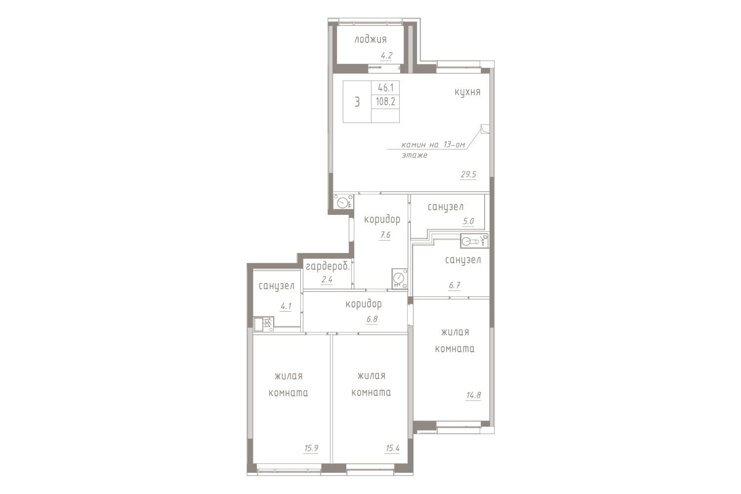 3-комнатная, 110 м² — ЖК ЖК Лайф Лесная