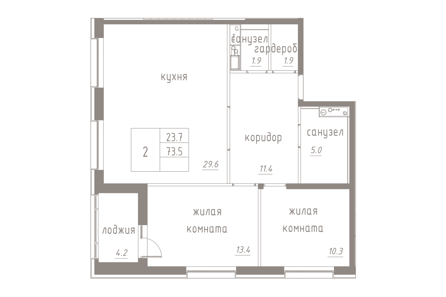 2-комнатная, 76 м² — ЖК ЖК Лайф Лесная