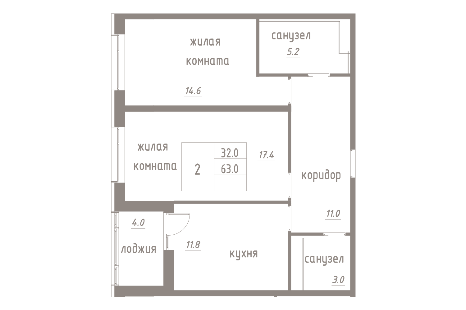 2-комнатная, 65 м² — ЖК ЖК Лайф Лесная