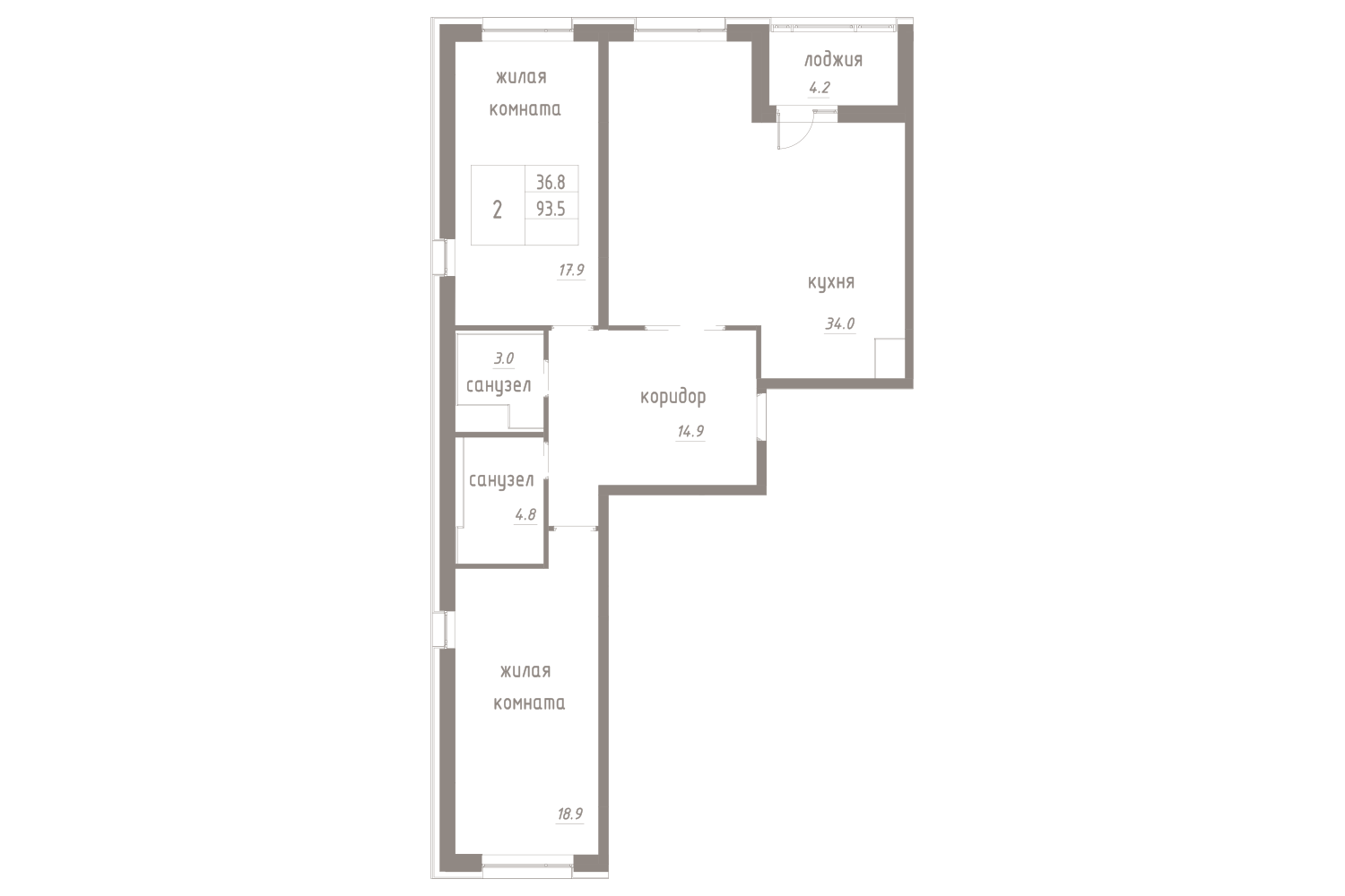 2-комнатная, 96 м² — ЖК ЖК Лайф Лесная