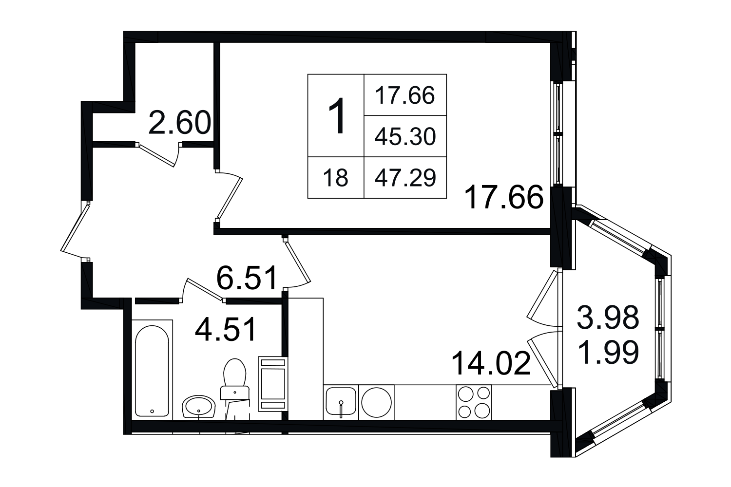 1-комнатная, 47 м² — ЖК ЖК Grand House (Гранд Хаус)