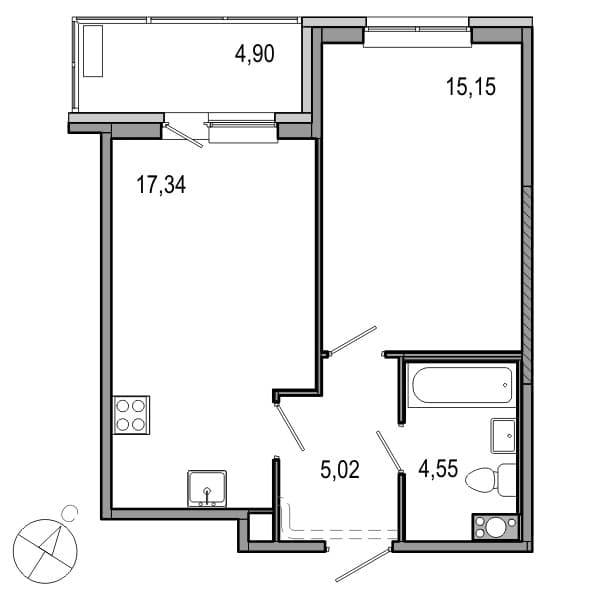 1-комнатная, 42 м² — ЖК ЖК ТАРМО