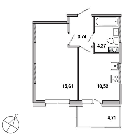 1-комнатная, 34 м² — ЖК ЖК ТАРМО