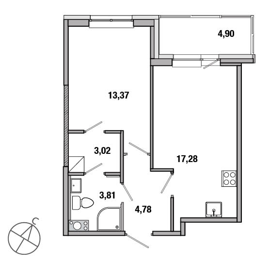 1-комнатная, 42 м² — ЖК ЖК ТАРМО