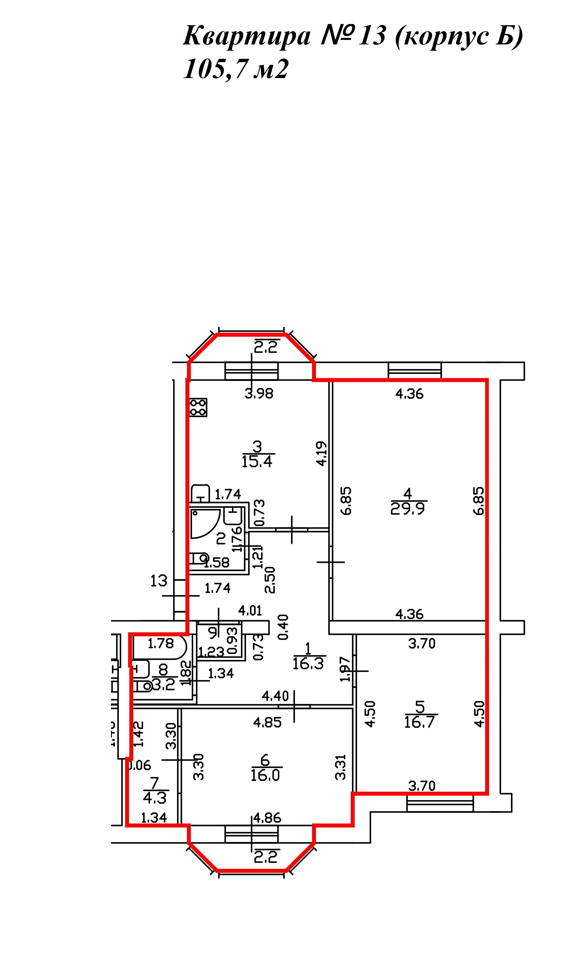 2-комнатная, 82 м² — ЖК ЖК Миранда