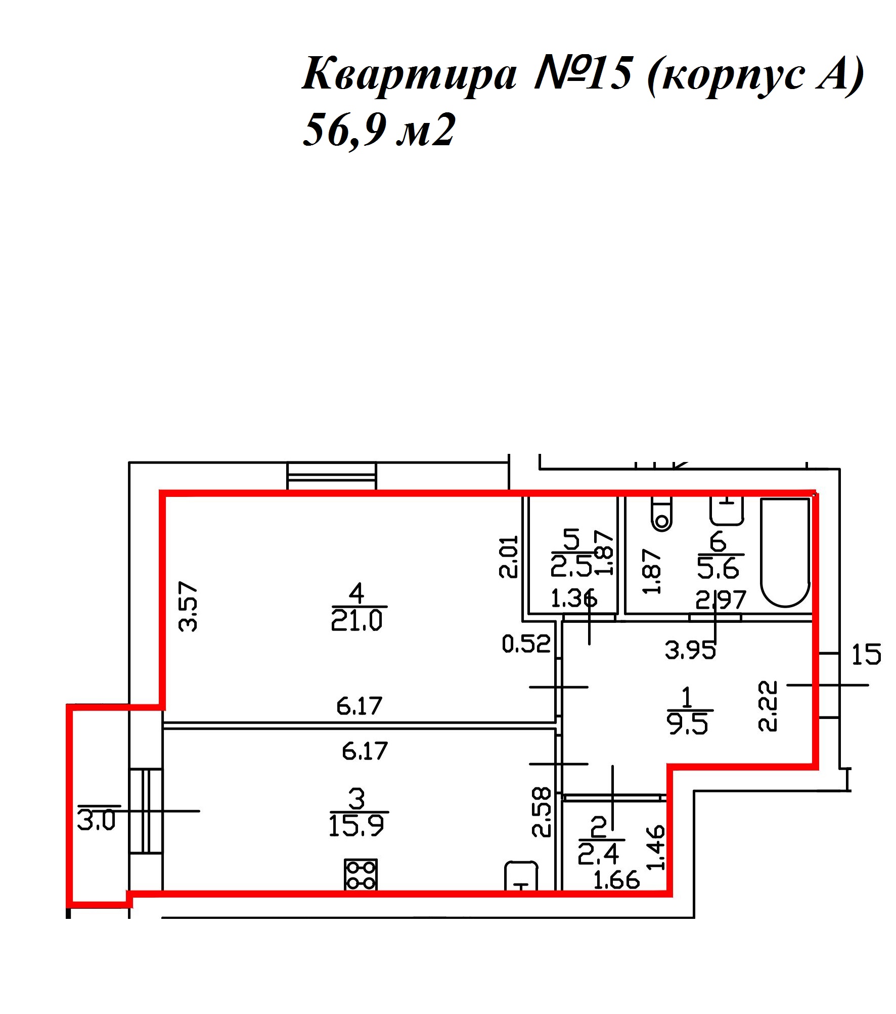 1-комнатная, 58 м² — ЖК ЖК Миранда