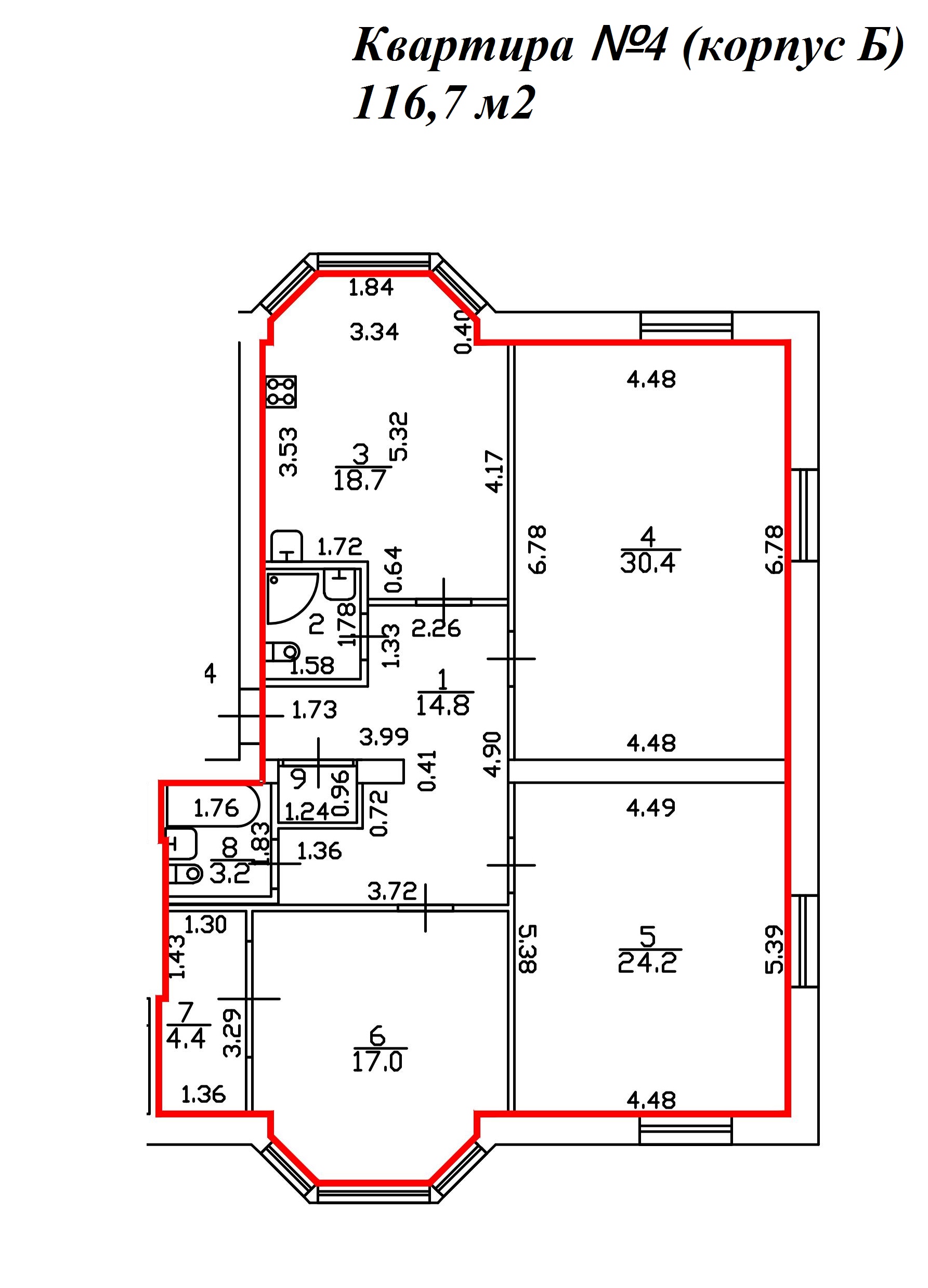 3-комнатная, 117 м² — ЖК ЖК Миранда