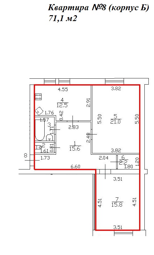 2-комнатная, 71 м² — ЖК ЖК Миранда
