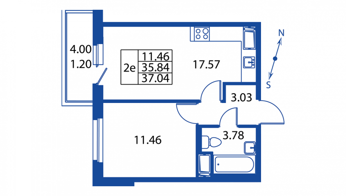 2-комнатная, 36 м² — ЖК ЖК Полис на Неве