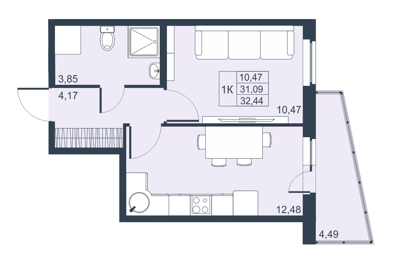 1-комнатная, 31 м² — ЖК ЖК Муринские высоты