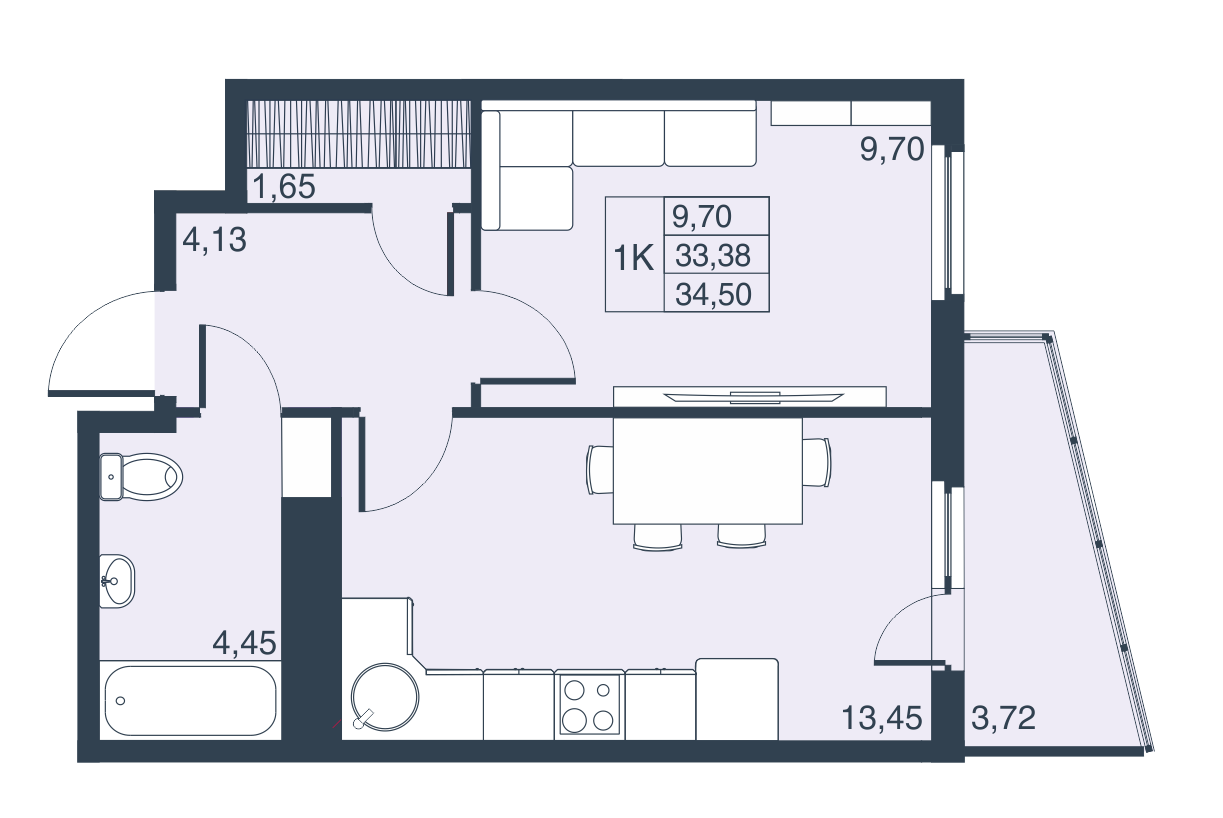 1-комнатная, 33 м² — ЖК ЖК Муринские высоты