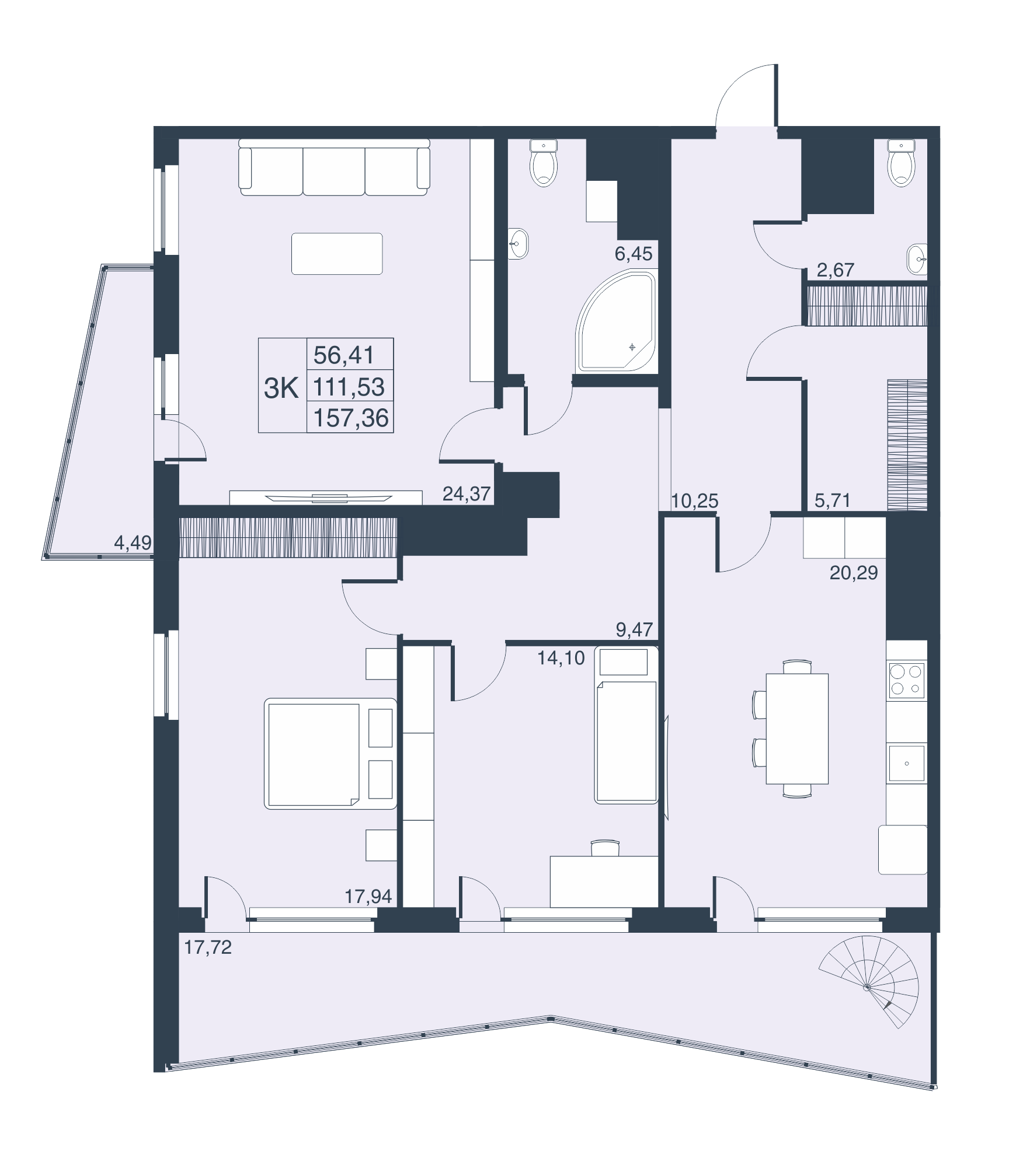 3-комнатная, 112 м² — ЖК ЖК Муринские высоты