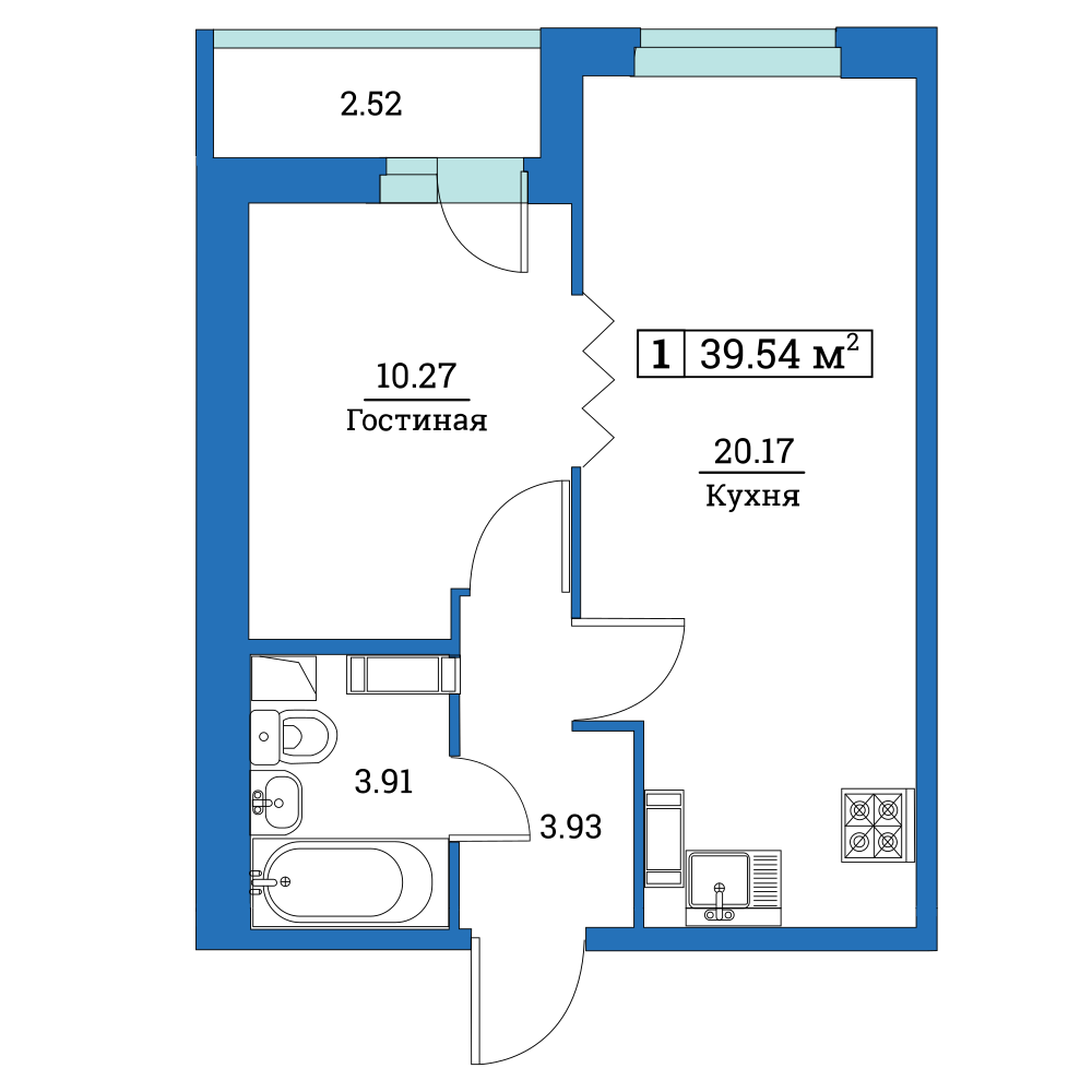 1-комнатная, 40 м² — ЖК ЖК Цвета радуги