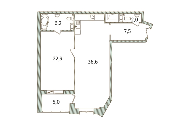2-комнатная, 80 м² — ЖК МФК Аватар (МФК Avatar)
