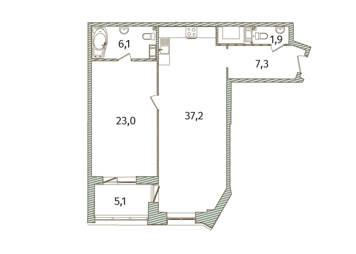 2-комнатная, 81 м² — ЖК МФК Аватар (МФК Avatar)