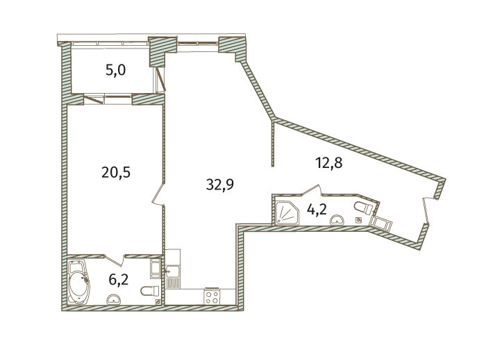 2-комнатная, 82 м² — ЖК МФК Аватар (МФК Avatar)