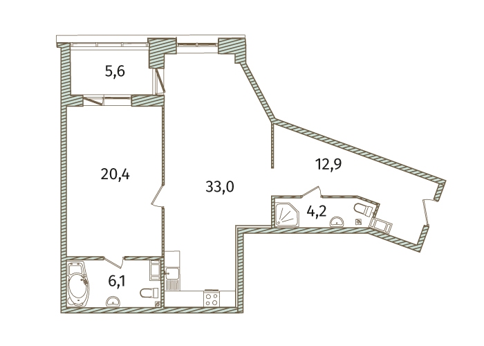 2-комнатная, 82 м² — ЖК МФК Аватар (МФК Avatar)