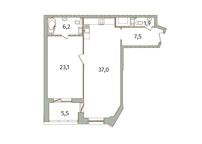 2-комнатная, 81 м² — ЖК МФК Аватар (МФК Avatar)
