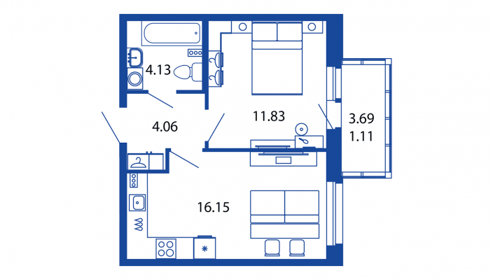 2-комнатная, 37 м² — ЖК ЖК Полис на московской