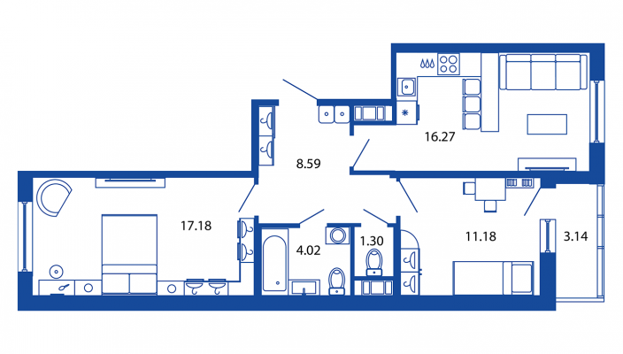 3-комнатная, 61 м² — ЖК ЖК Полис на московской