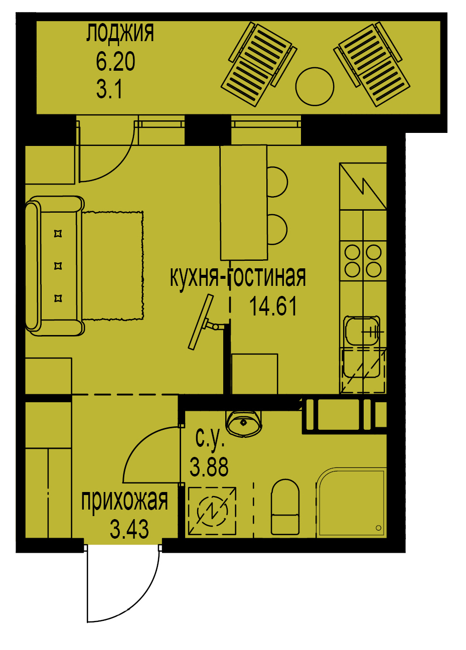 Студия, 25 м² — ЖК ЖК ID Мурино (Айди Мурино)