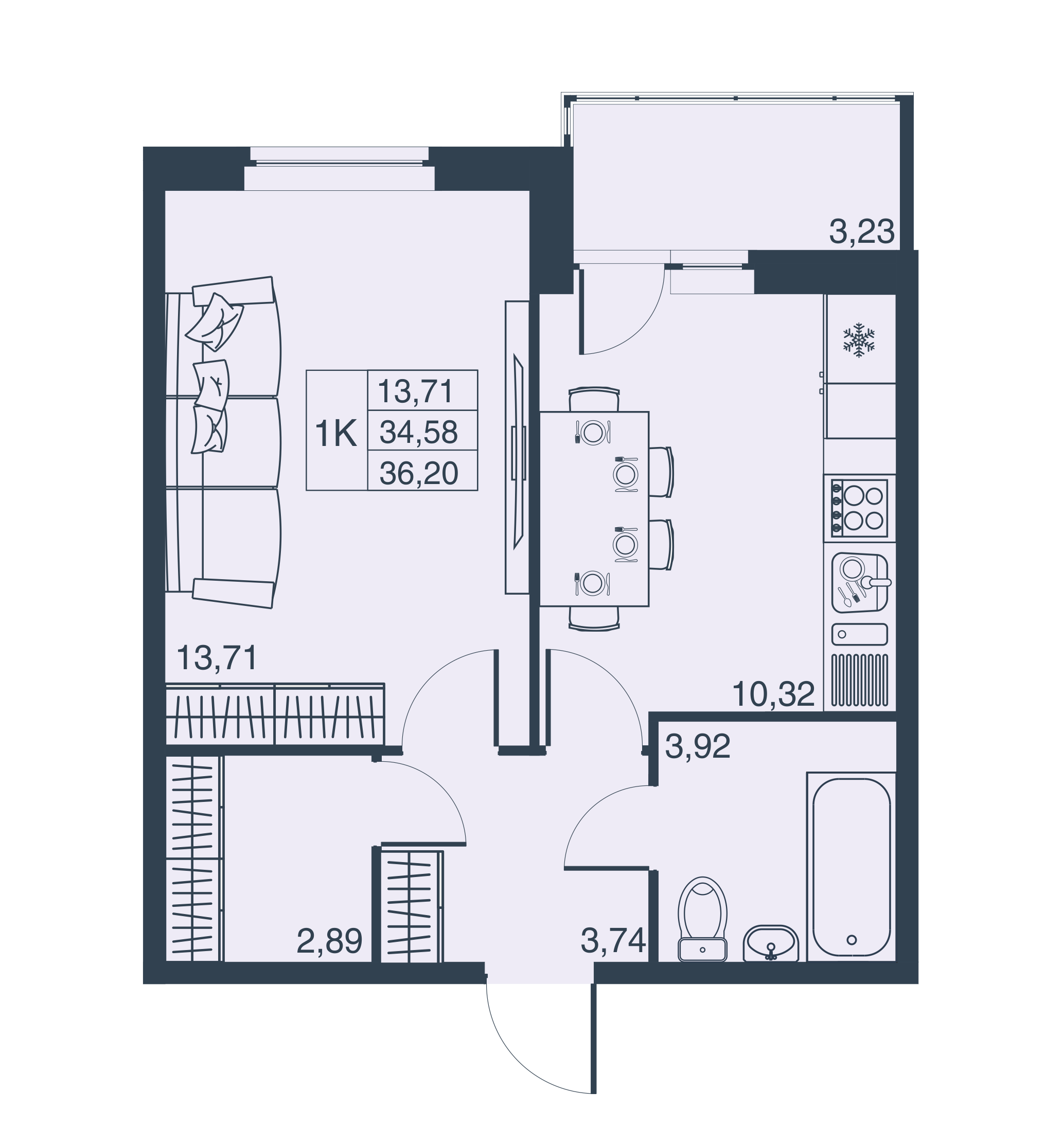 1-комнатная, 35 м² — ЖК ЖК Мурино Парк