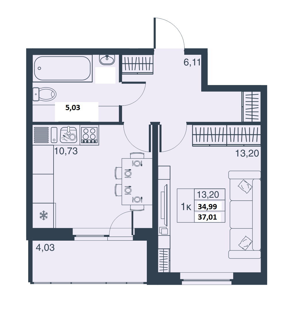1-комнатная, 35 м² — ЖК ЖК Мурино Парк