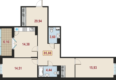 2-комнатная, 86 м² — ЖК ЖК Дом у Каретного