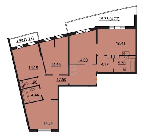 4-комнатная, 110 м² — ЖК ЖК Южная акватория (Паруса)