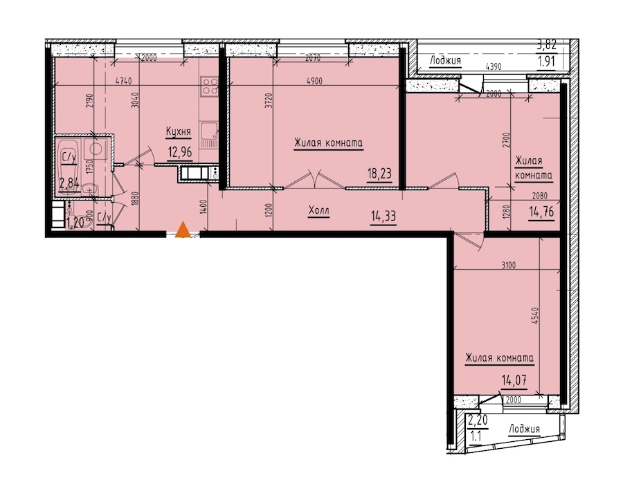 3-комнатная, 80 м² — ЖК Жилой квартал Малая Охта