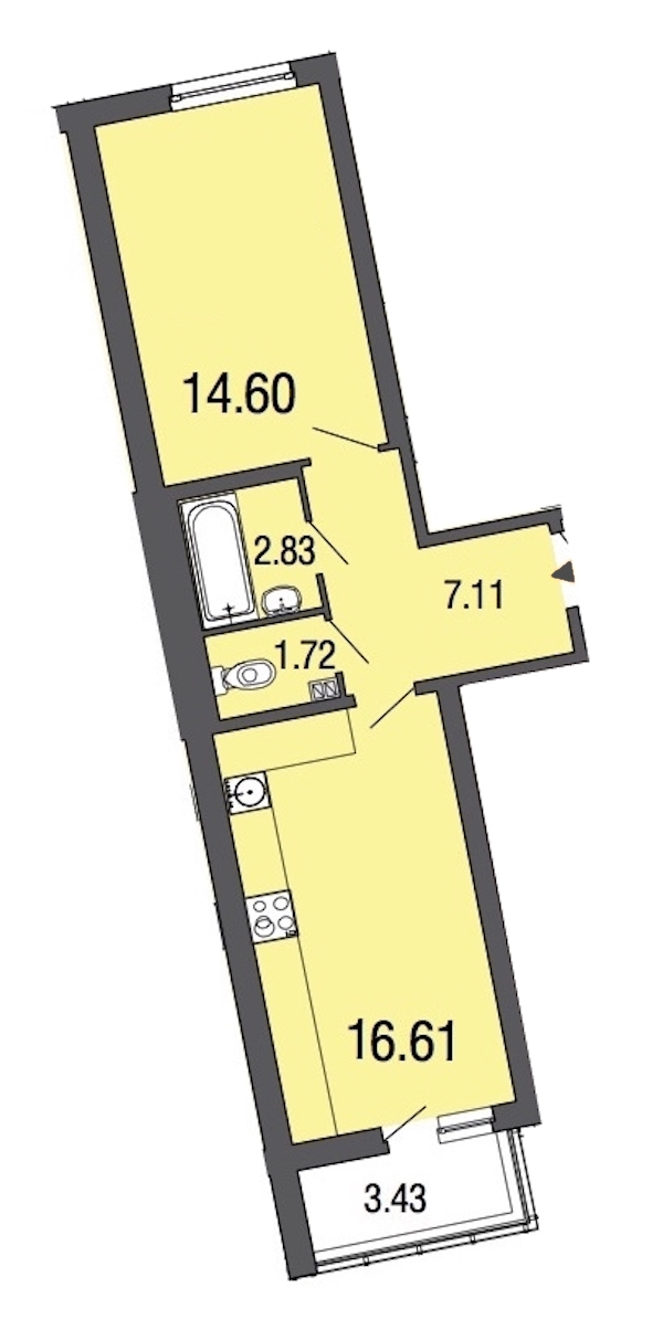 1-комнатная, 43 м² — ЖК ЖК ЭкоСити