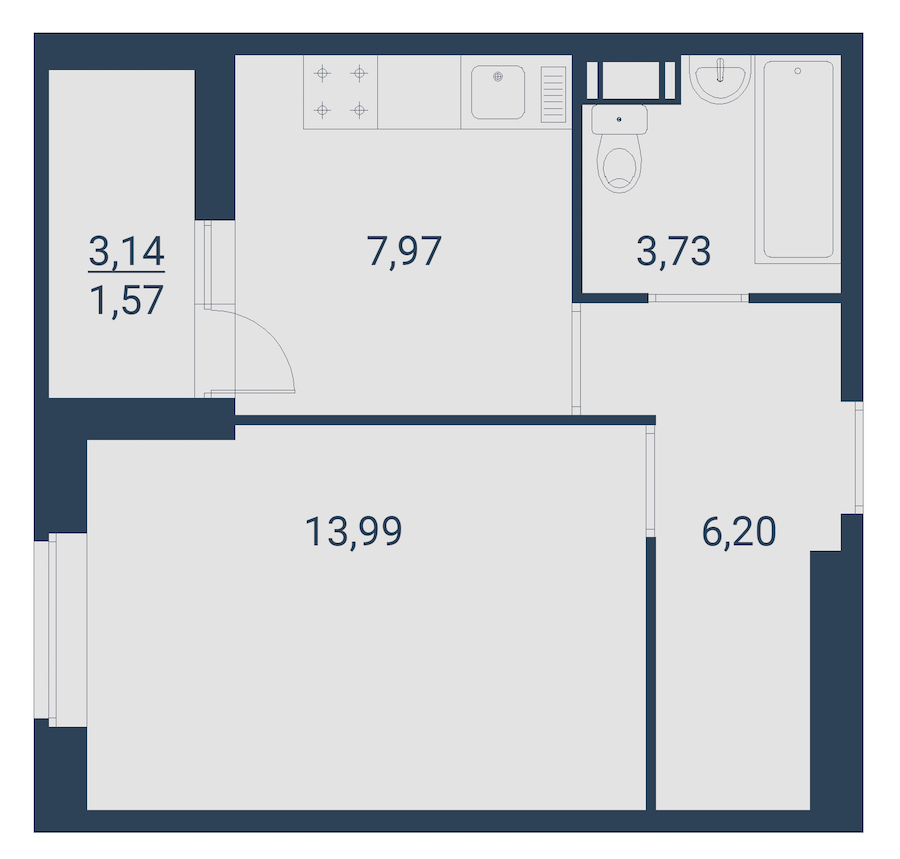 1-комнатная, 33 м² — ЖК ЖК Материк