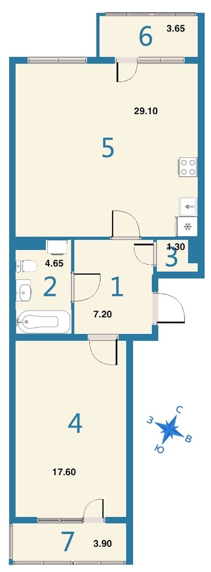 1-комнатная, 64 м² — ЖК ЖК Дом на Космонавтов
