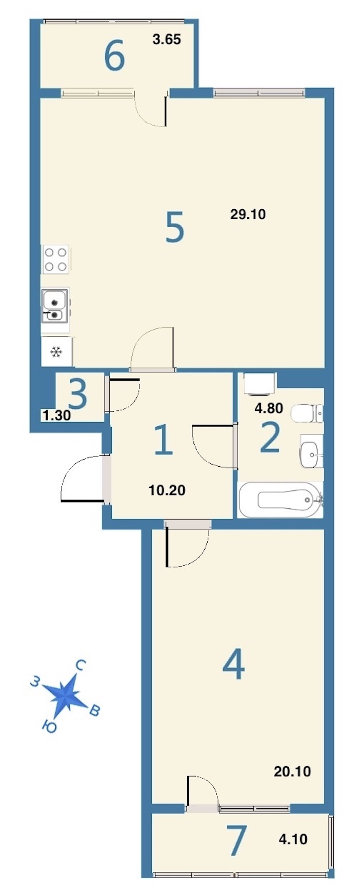 2-комнатная, 73 м² — ЖК ЖК Дом на Космонавтов