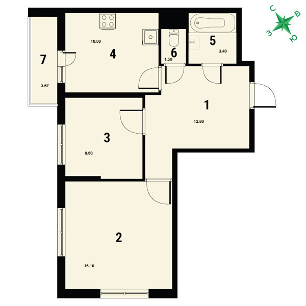 2-комнатная, 54 м² — ЖК ЖК Ландыши
