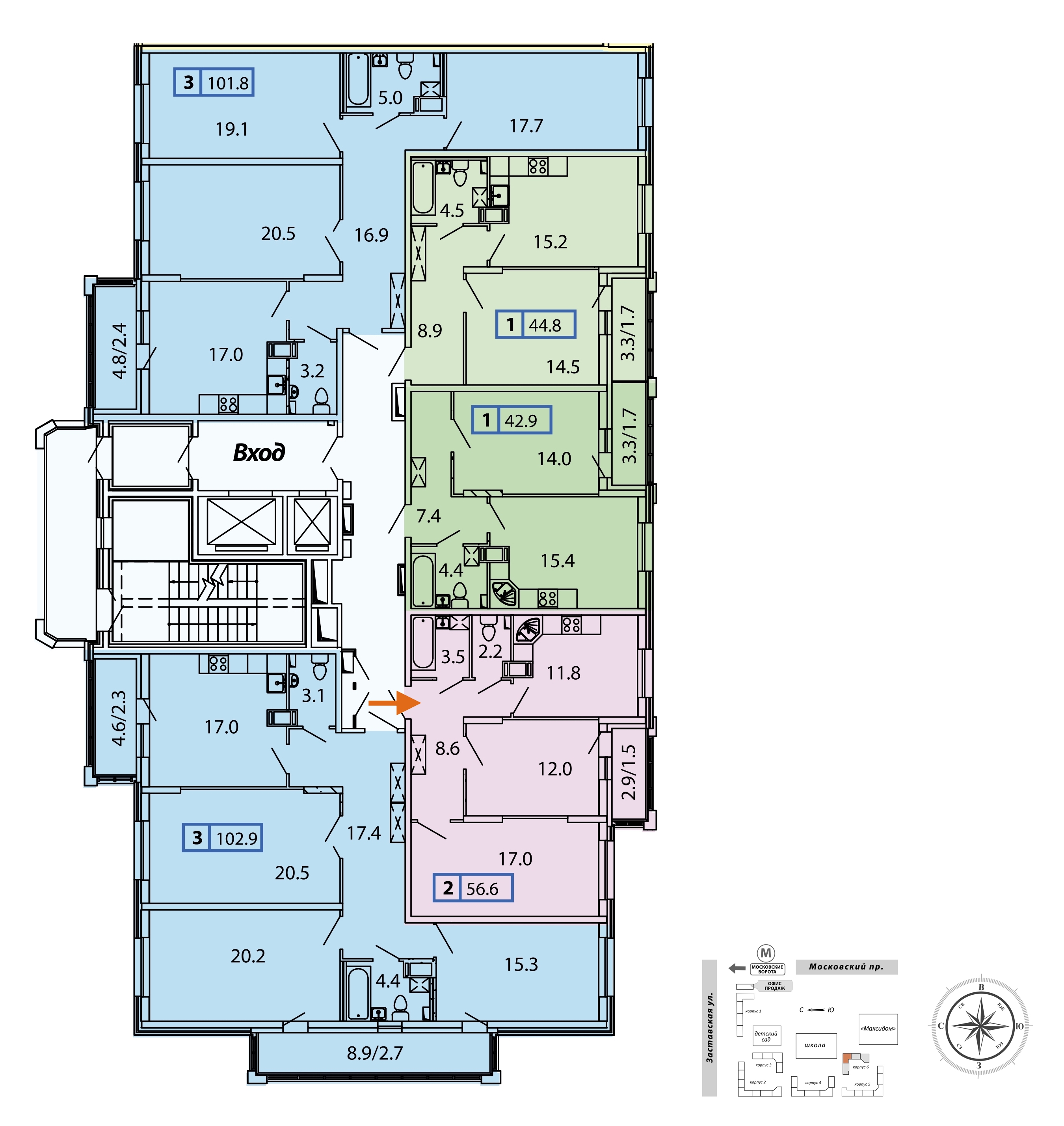 2-комнатная, 57 м² — ЖК ЖК Московские ворота