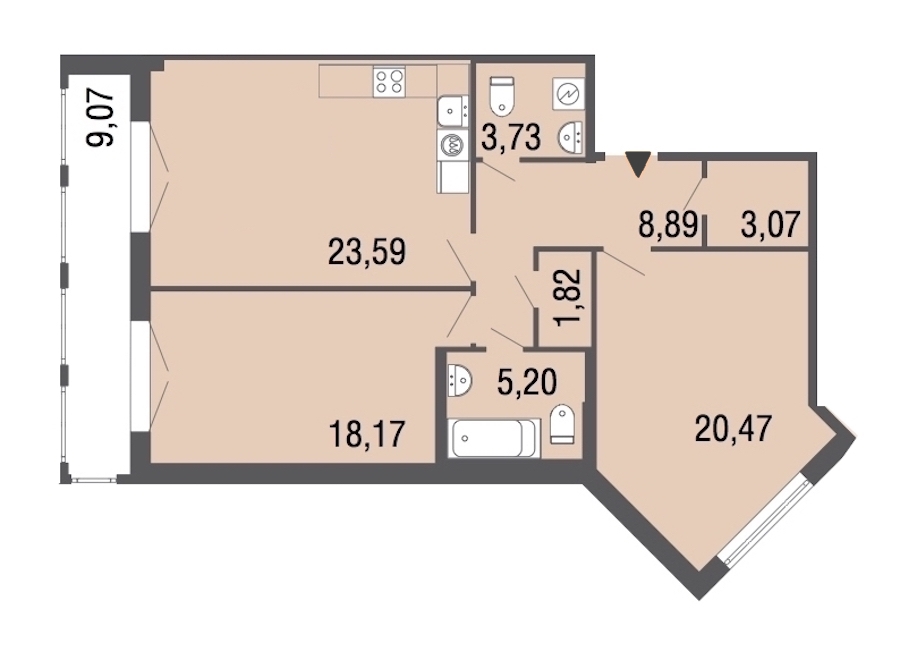 2-комнатная, 86 м² — ЖК Дом Биография