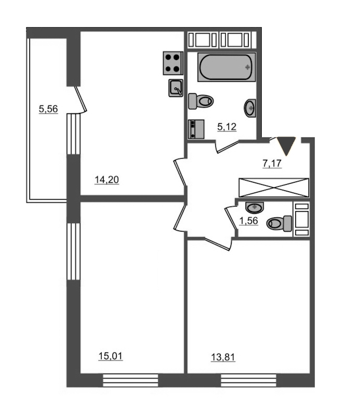 2-комнатная, 57 м² — ЖК ЖК Полис на Неве