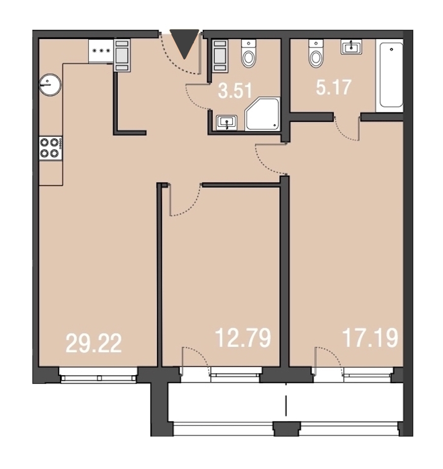 2-комнатная, 68 м² — ЖК Апарт-отель Русские сезоны