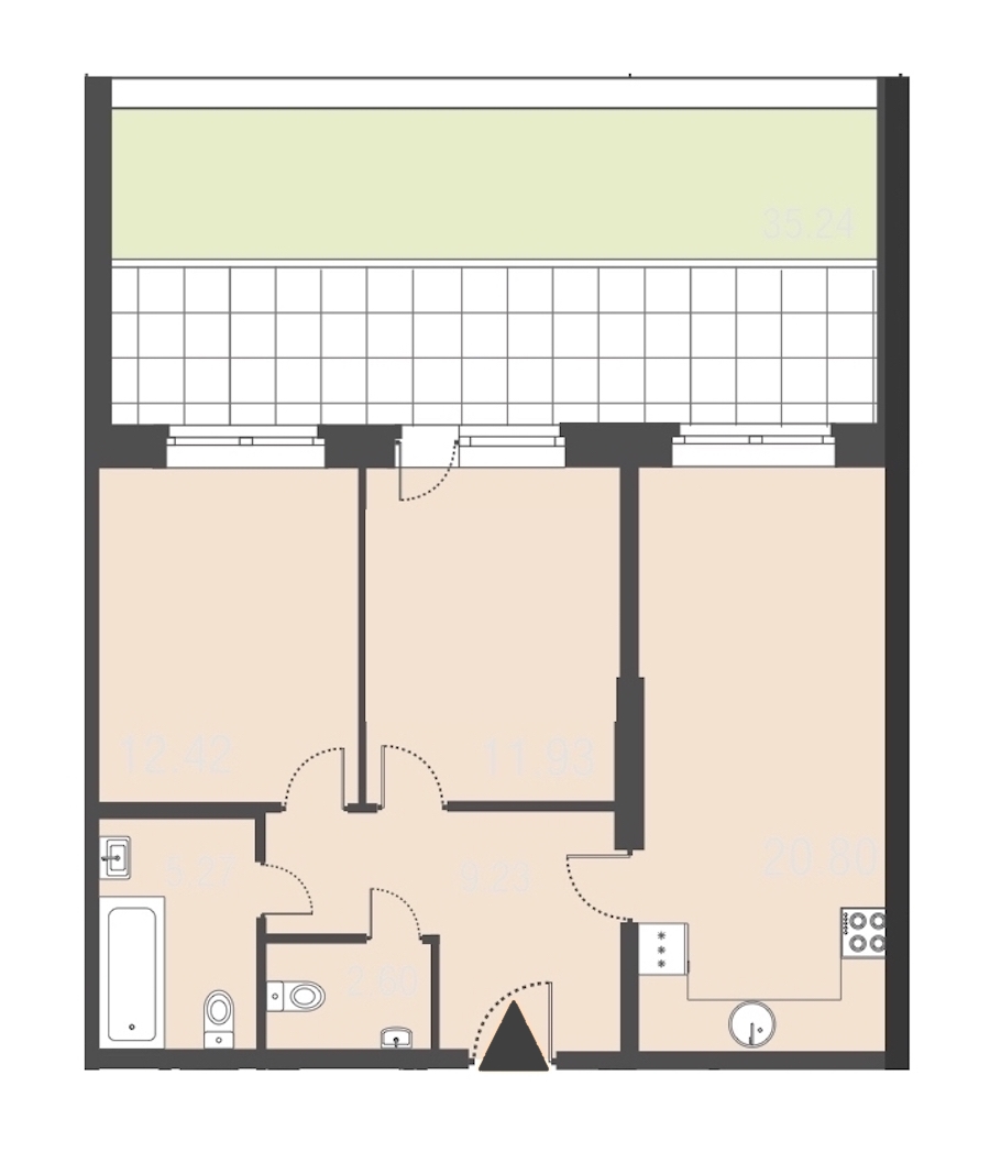 2-комнатная, 62 м² — ЖК Апарт-отель Русские сезоны