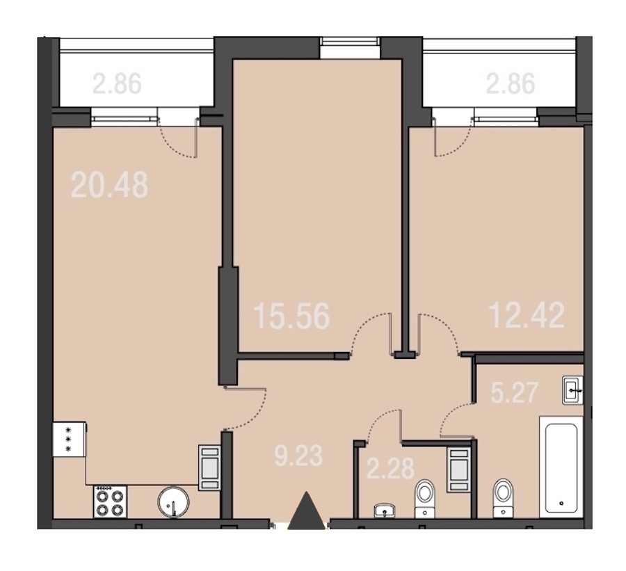 2-комнатная, 65 м² — ЖК Апарт-отель Русские сезоны