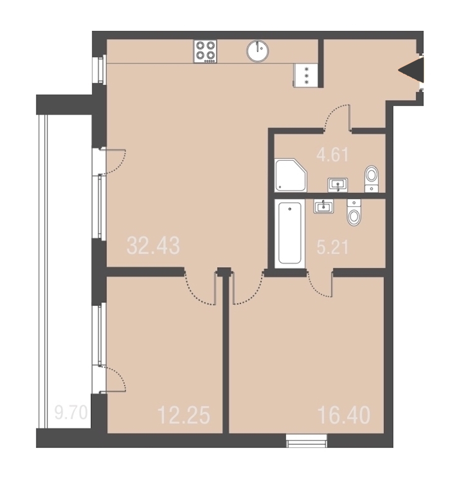 2-комнатная, 71 м² — ЖК Апарт-отель Русские сезоны