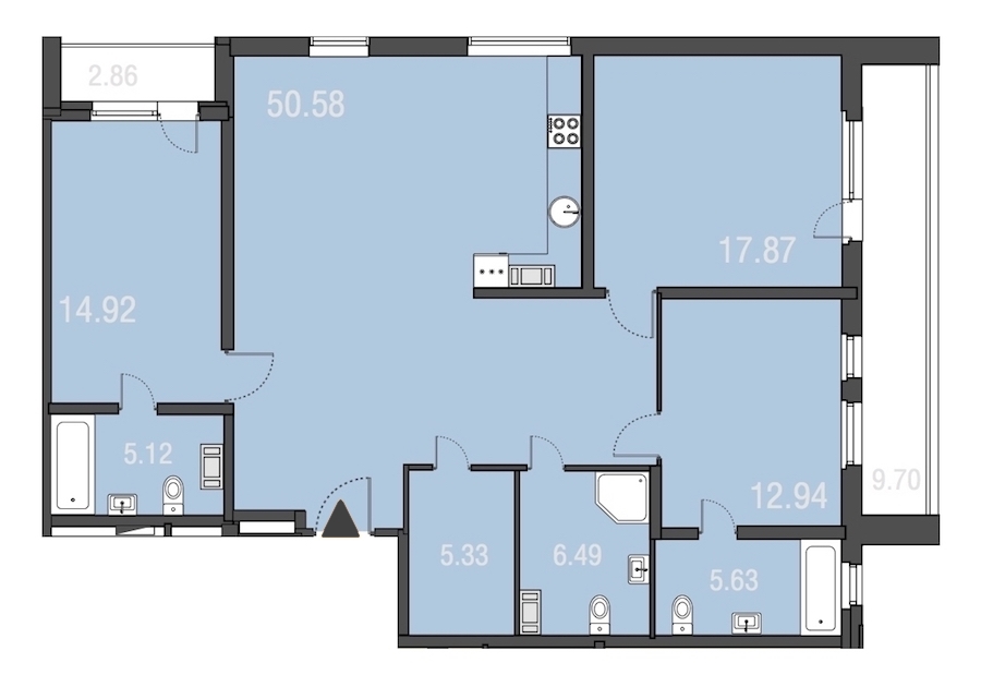 3-комнатная, 119 м² — ЖК Апарт-отель Русские сезоны