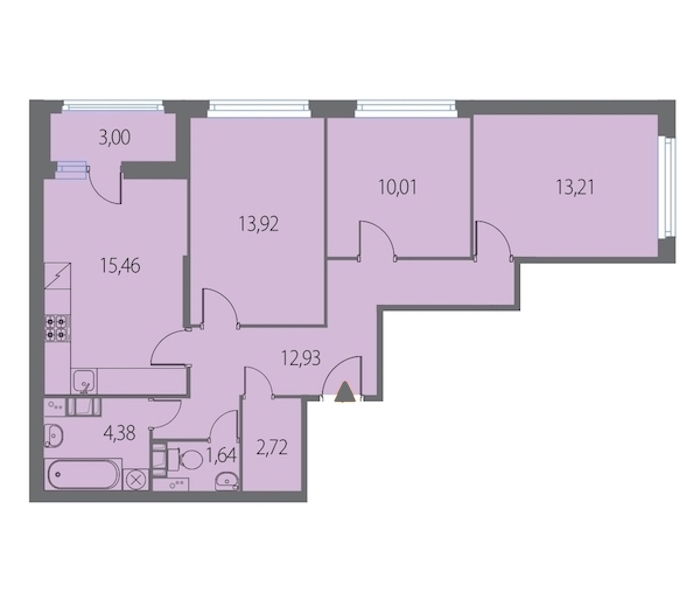 3-комнатная, 76 м² — ЖК ЖК Клубный дом Джи 9 (Клубный дом G9)