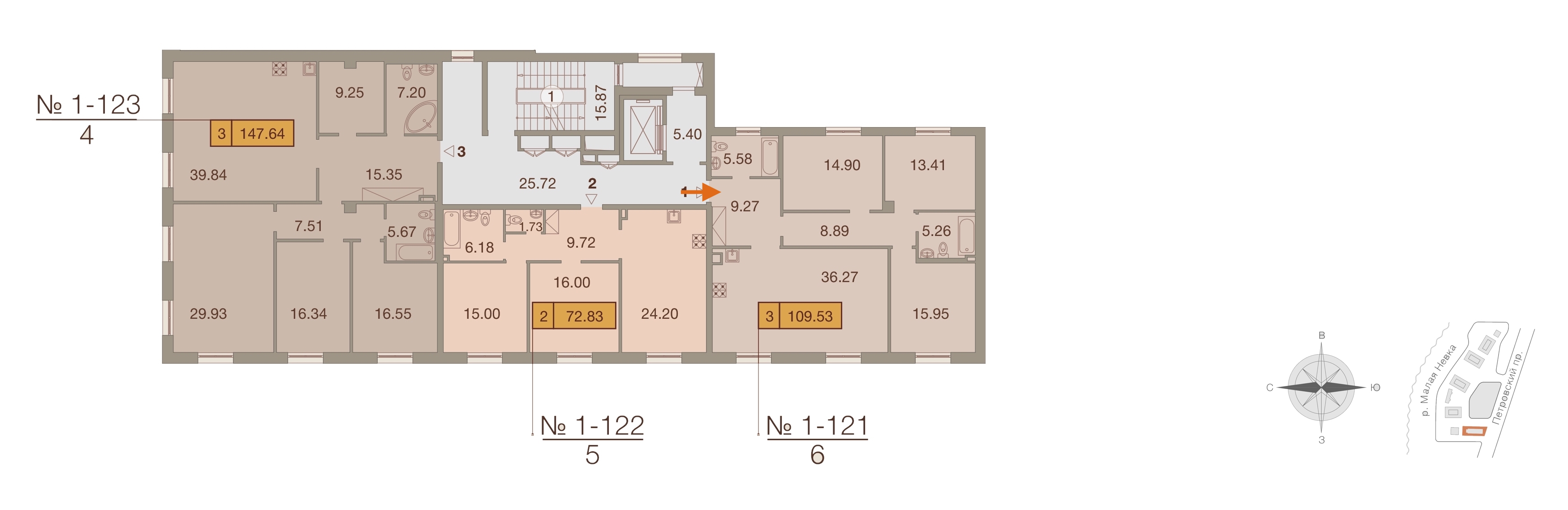 3-комнатная, 110 м² — ЖК ЖК Neva Haus (Нева Хаус)